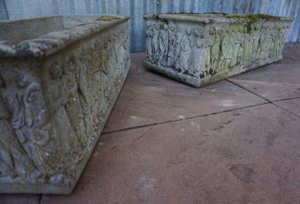 plantenbakken, klassiek, design, Griekse, Romeinse, voorstelling, oude, vintage, cementen